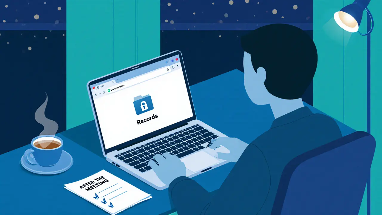 Person reviewing secure payment and checklist at home after a meeting.