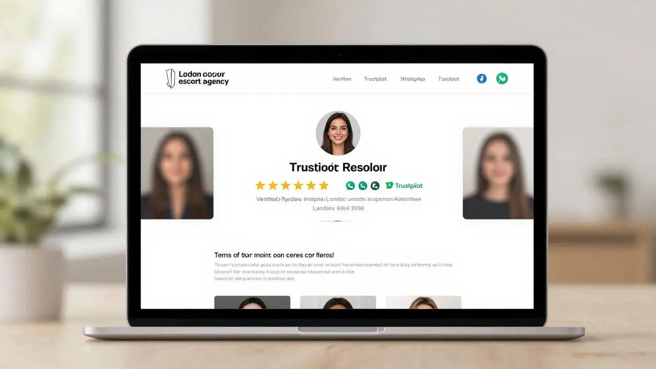 A legitimate escort agency's website displays verified reviews and contact details.
